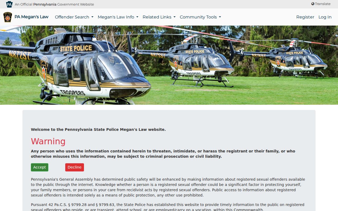 Peters Township residents directory Pennsylvania Megan's Law public-safety registry page