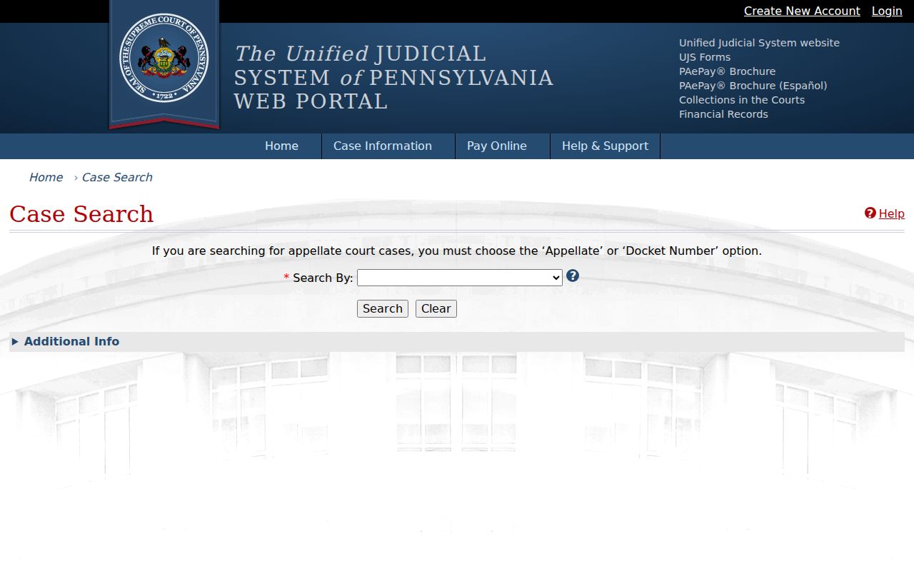 Peters Township resident lookup using Pennsylvania UJS Case Search