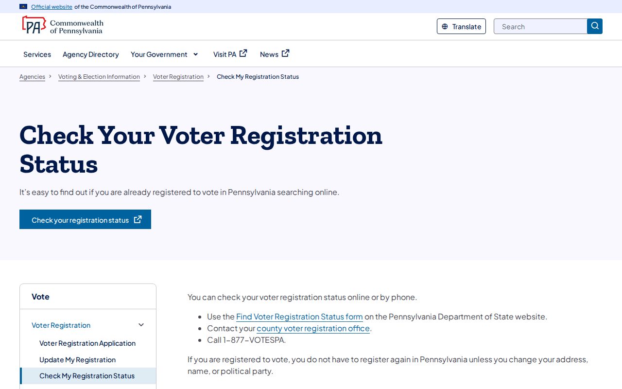 Peters Township residents directory Pennsylvania voter registration status route