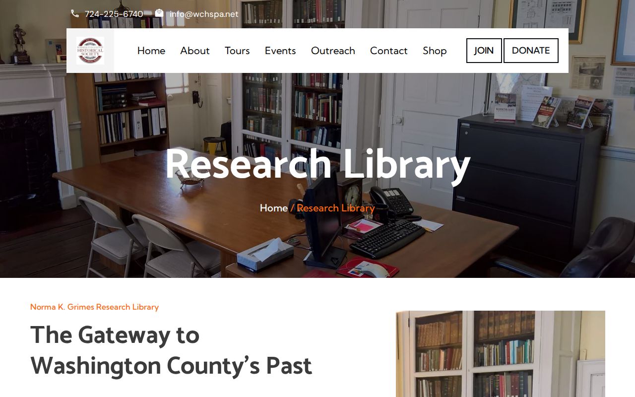 Peters Township city directory support at the Washington County Historical Society library